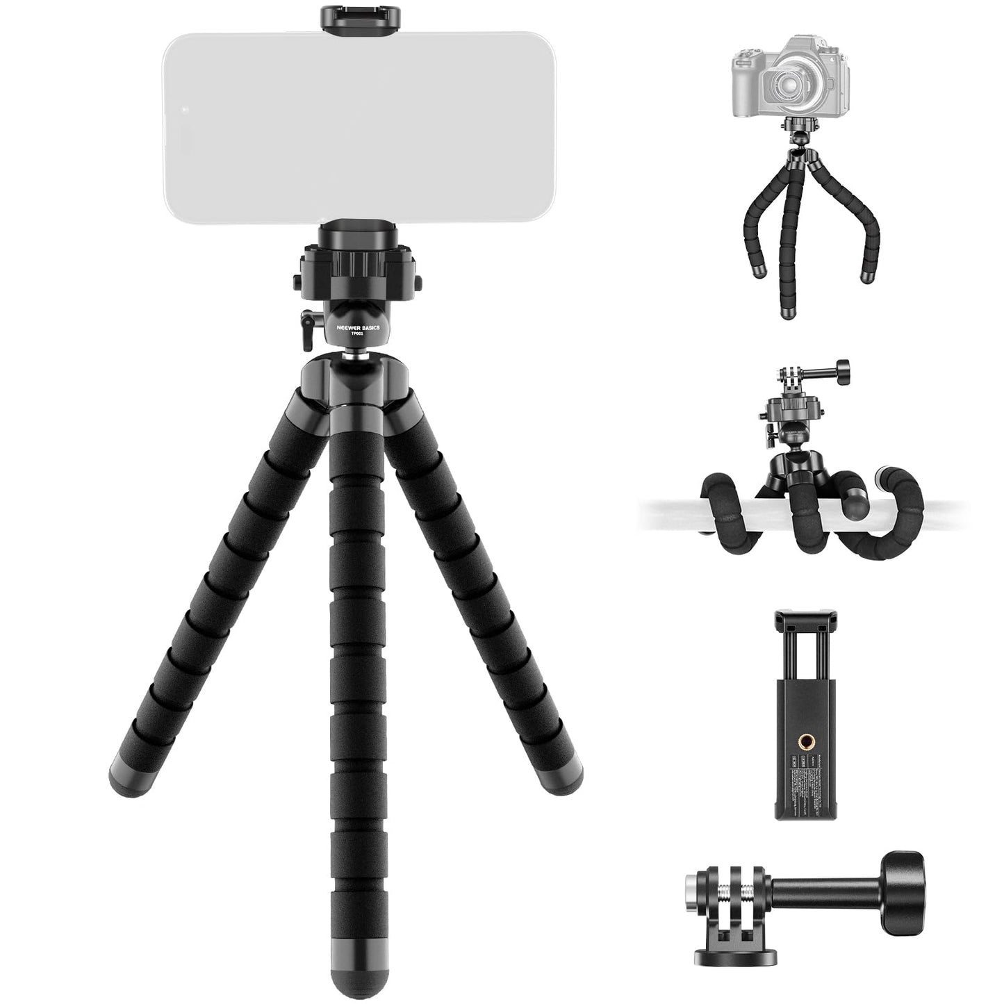 NEEWER Basics Flexible Phone Tripod, Mini Small Octopus Desk Stand Holder, Vlog Selfie Stick for Cell Phone Camera Compatible with iPhone GoPro DJI