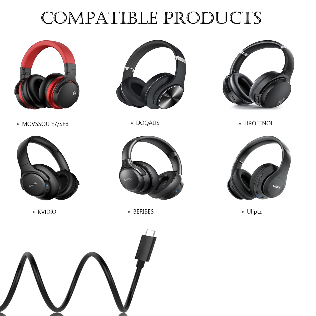 LIAUBN Bluetooth Headphones Charger Cable for MOVSSOU E7,SE8, DOQAUS, HROEENOI, KVIDIO, BERIBES, Tuitager, Uliptz, INFURTURE, iClever BTH12