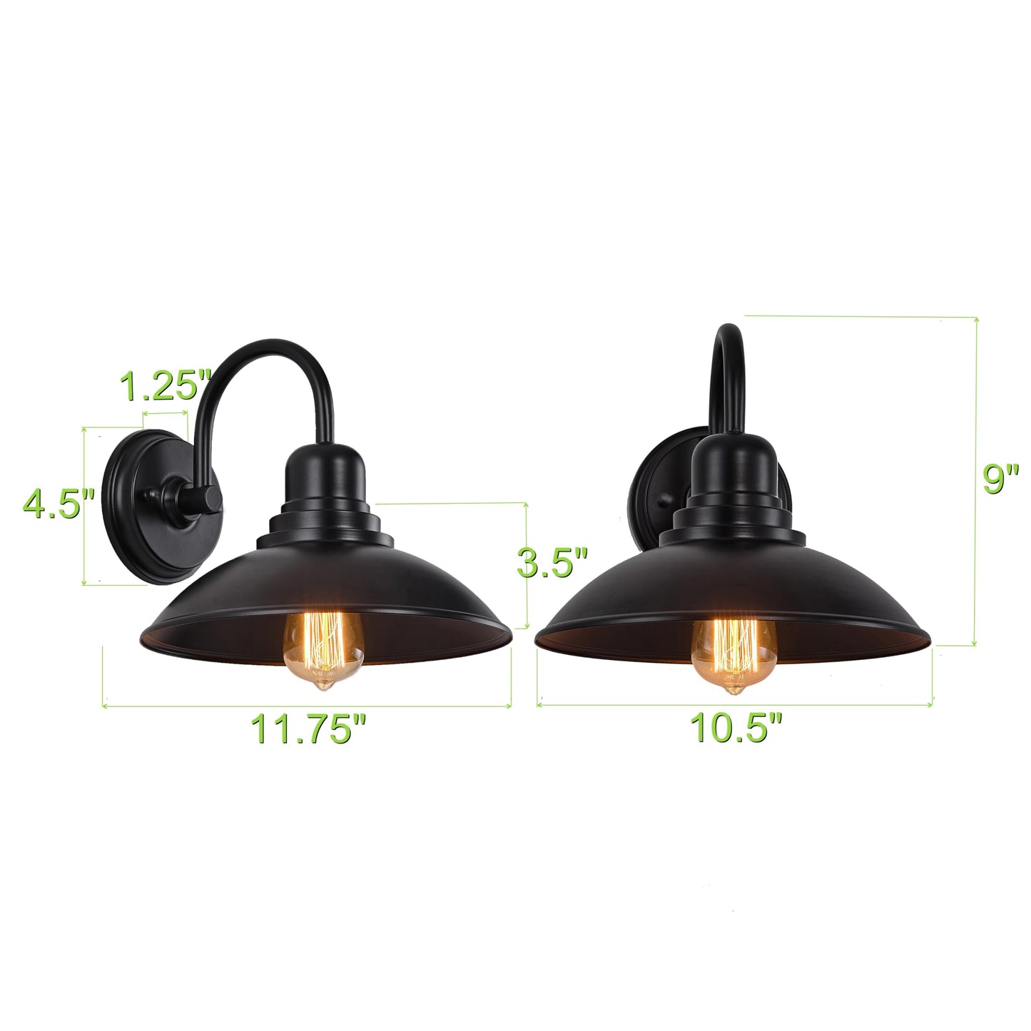 GOLDHILL Textured Black Gooseneck Barn Light 2 Pack, Farmhouse Bathroom Vanity Sconce with E26 Base, Powder Coated Metal Exterior Wall Sconce