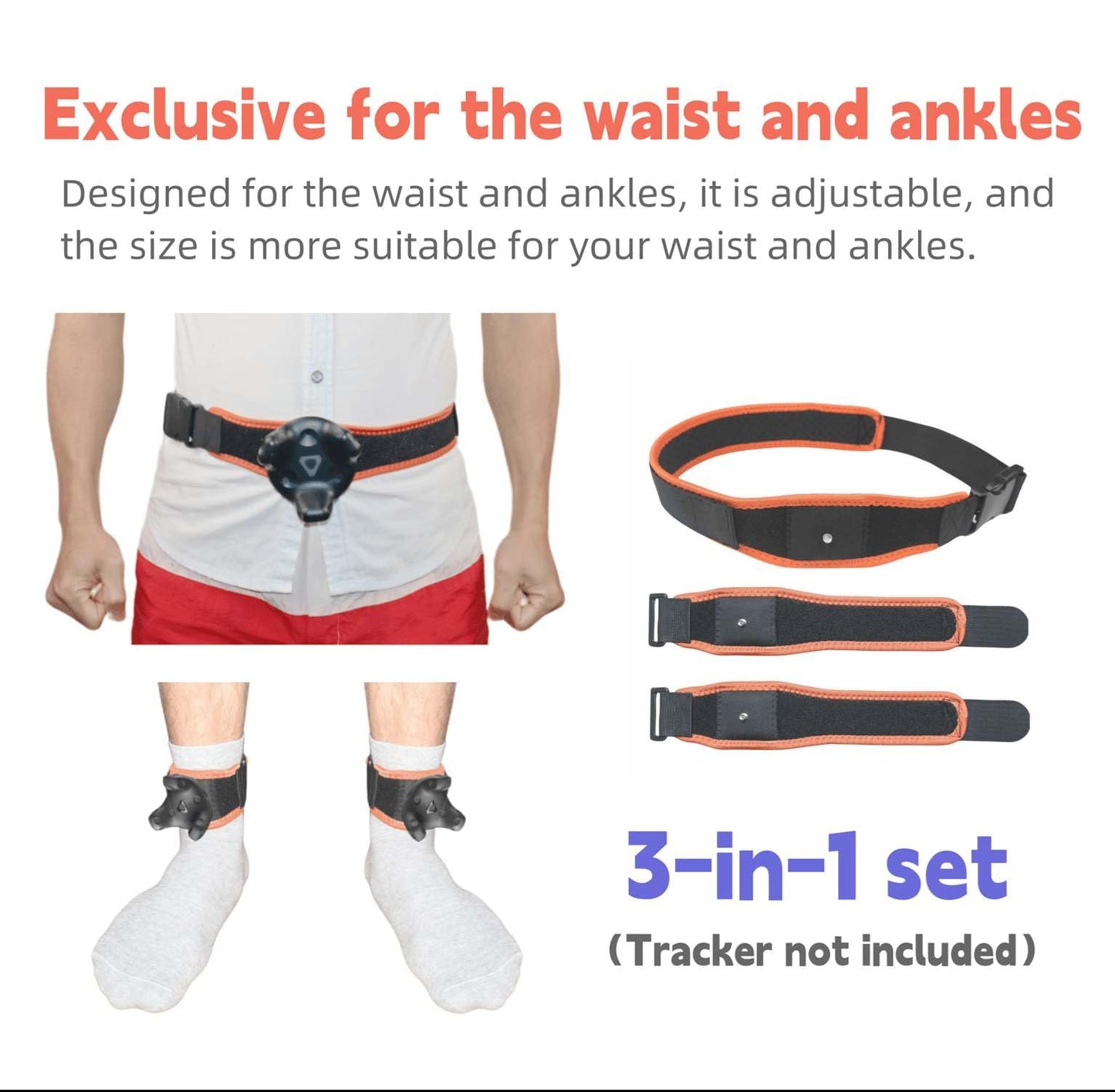 Jadery VR Tracker Straps Waist+Ankles 3 in1(New Model for 2024), for Vive Tracker, Ultimate Tracker, Tundra Tracker -Full Body Tracking Belt in VR
