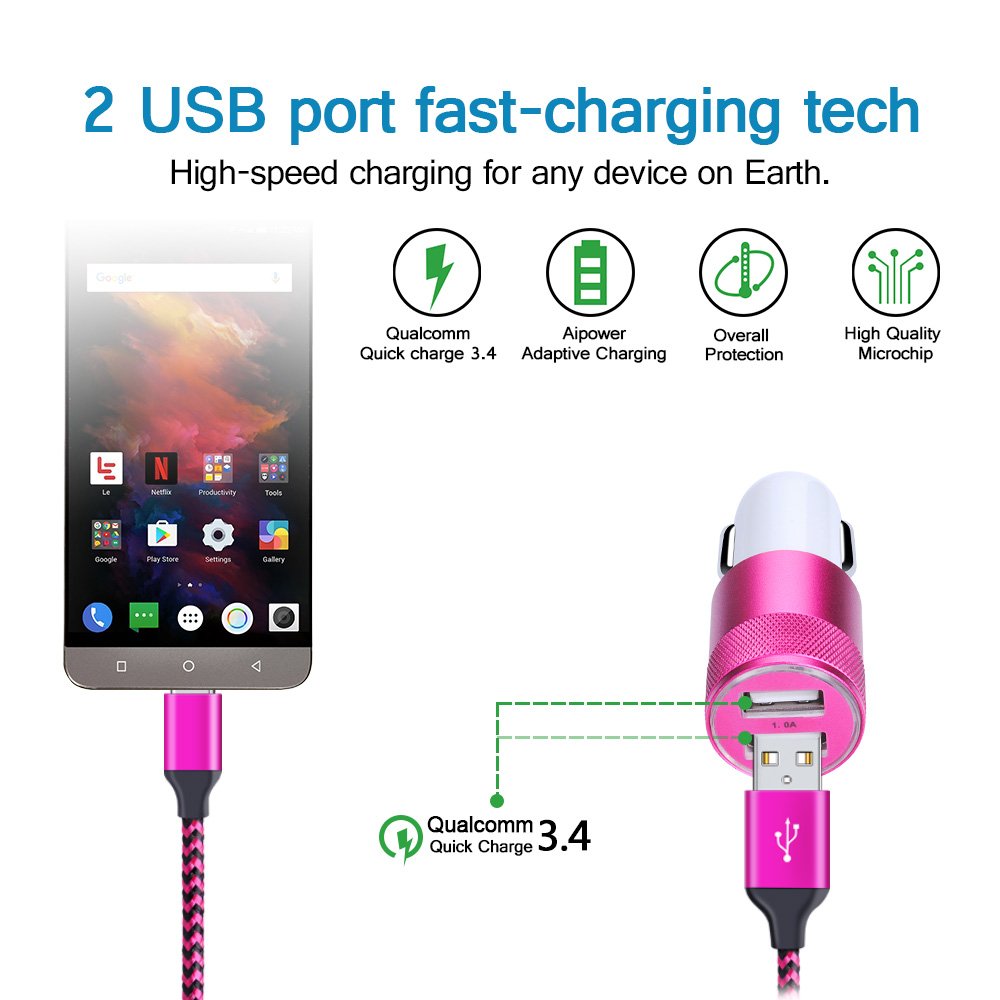 USB Typc C Car Charge,HUHUTA Dual Port Car Charger Plug with 6ft USB C Charger Cable Replacement for Samsung Galaxy S10/S9/S8 Plus,MacBook,LG G6 V20