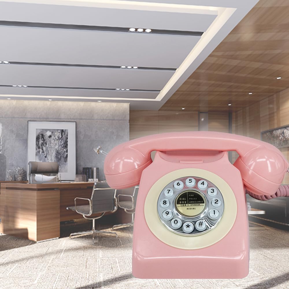 GHYTMTHOT Land Line Telephones for Home Old Fashioned Dial Button Phone, Used for Office Hotel and Home. (Pink)