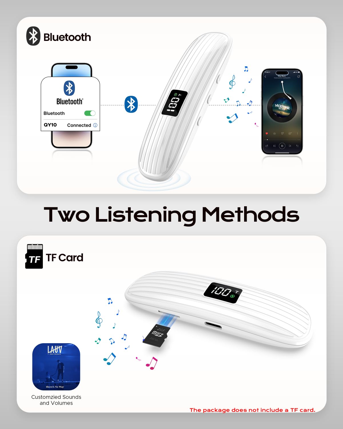 ByteWave Bone Conduction Under Pillow Sleep Speaker, Ultra-Thin Wireless Bluetooth 5.3 Mini Pillow Speaker with LED Display,TF Card,Auto-Off, Private
