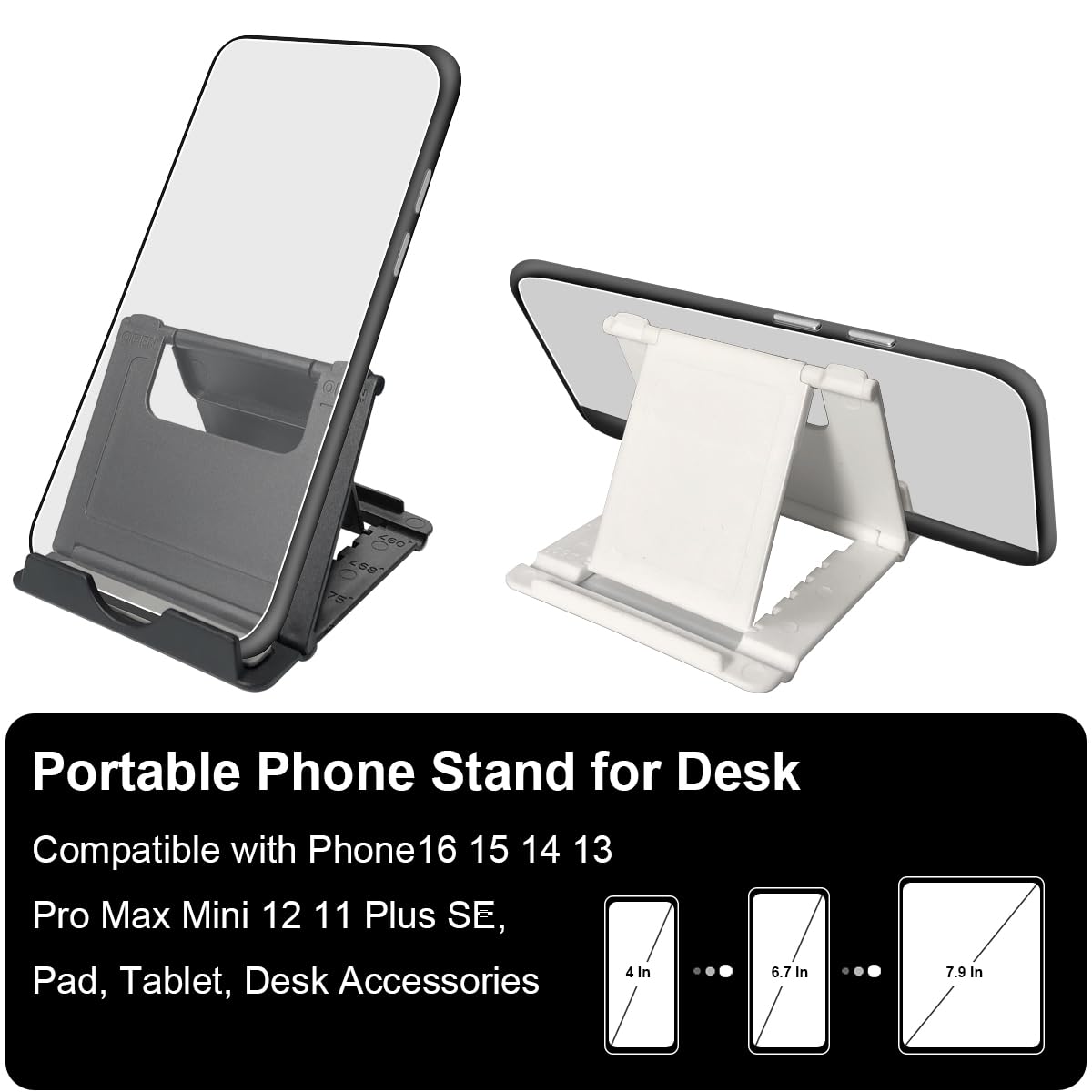 POQOD 2 Pack Cell Phone Stand, Foldable Phone Holder for Desk Compatible with Phone 15 14 13 12 11 Pro Xs Xs Max Xr X 8, Nintendo Switch, All Phones