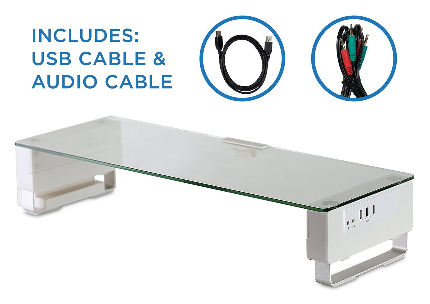 Mount-It! Glass Monitor Stand with 3 USB Ports | Desktop Riser Fits 24, 27, 30, 32 Inch Screens, 66 Lbs Capacity