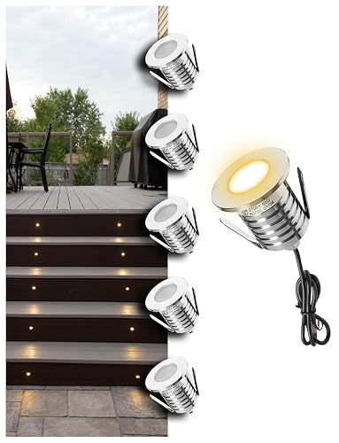 MALORY Low Voltage Deck Light 6 Pack, 3W 250LM Landscape Lighting, ?48 mm Recessed LED Outdoor Step Stair Lights, Full 304 Stainless Steel Deck