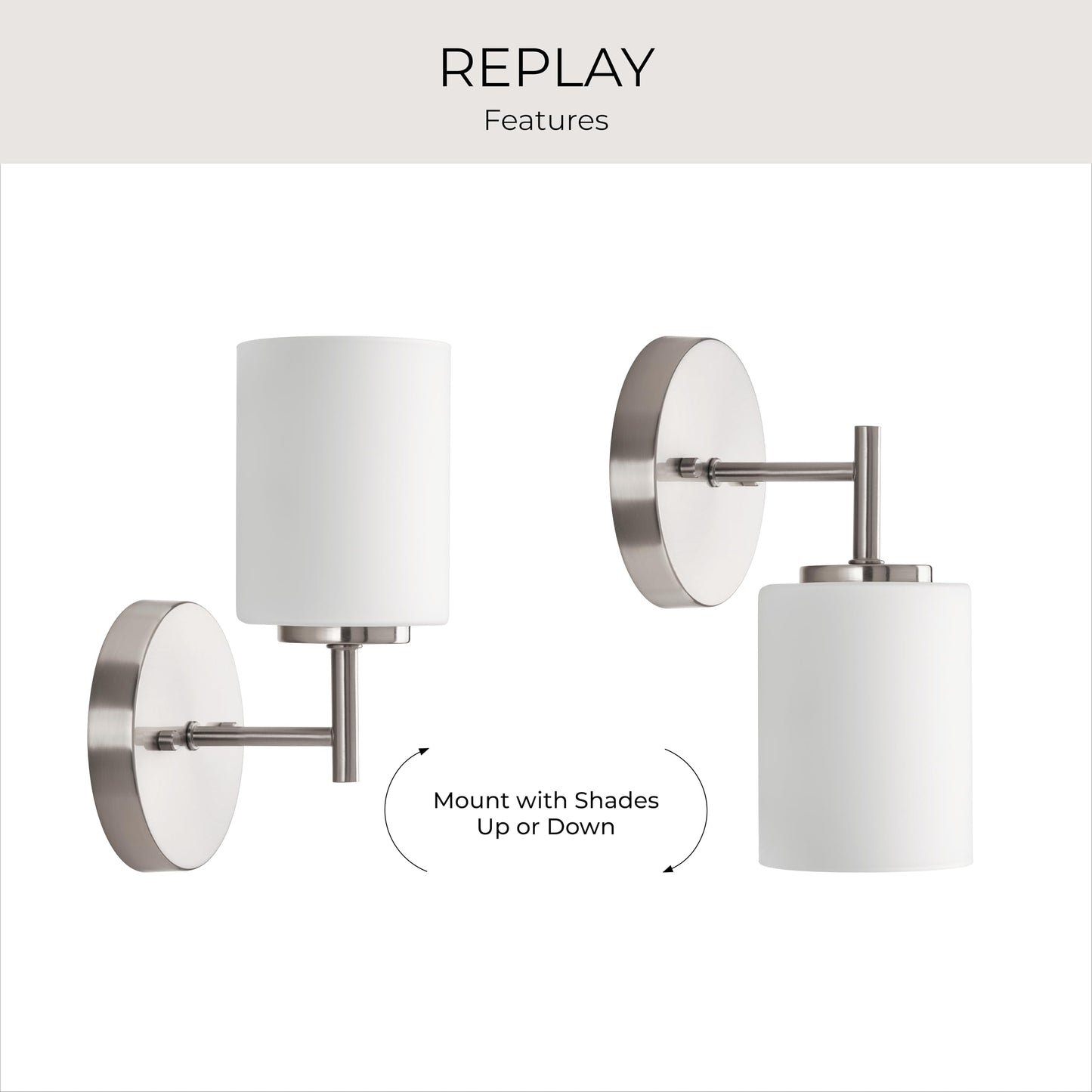 Progress Lighting Replay Collection 1-Light Etched White Glass Modern Bath Vanity Light Brushed Nickel, E26