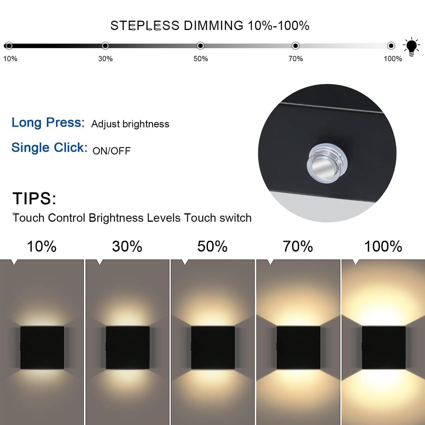 yovurond Dimmable Wall Sconces, Wall Mounted Led Wall Lights with ON/Off dimmer Switch Touch Control for Bedroom, Hallway (Type B, 3000K 2pack)
