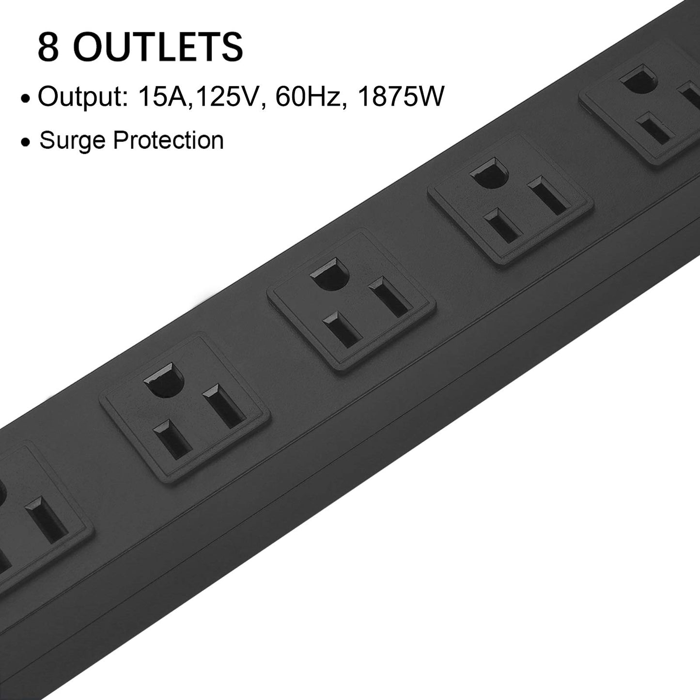 HHSOET Metal 8 Outlet Mountable Power Strip, Wall Mount Outlet Heavy Duty, Wide Spaced Commercial Shop Power Strip with Switch, 15A 125V 1875W, 6 FT