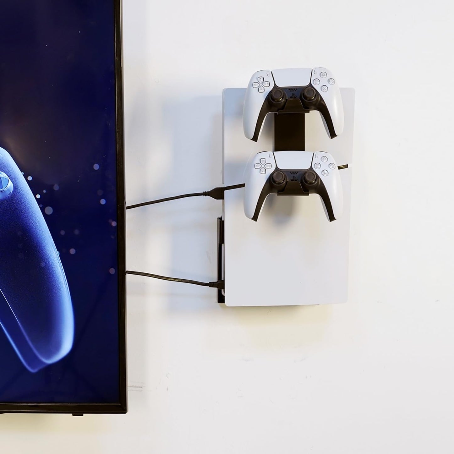 Monzlteck Dual Controller & Headset Holder for PS5 Slim/pro - No Screw Metal Wall Mount, Side Mount Storage, Space Saving Design for Gaming Setup