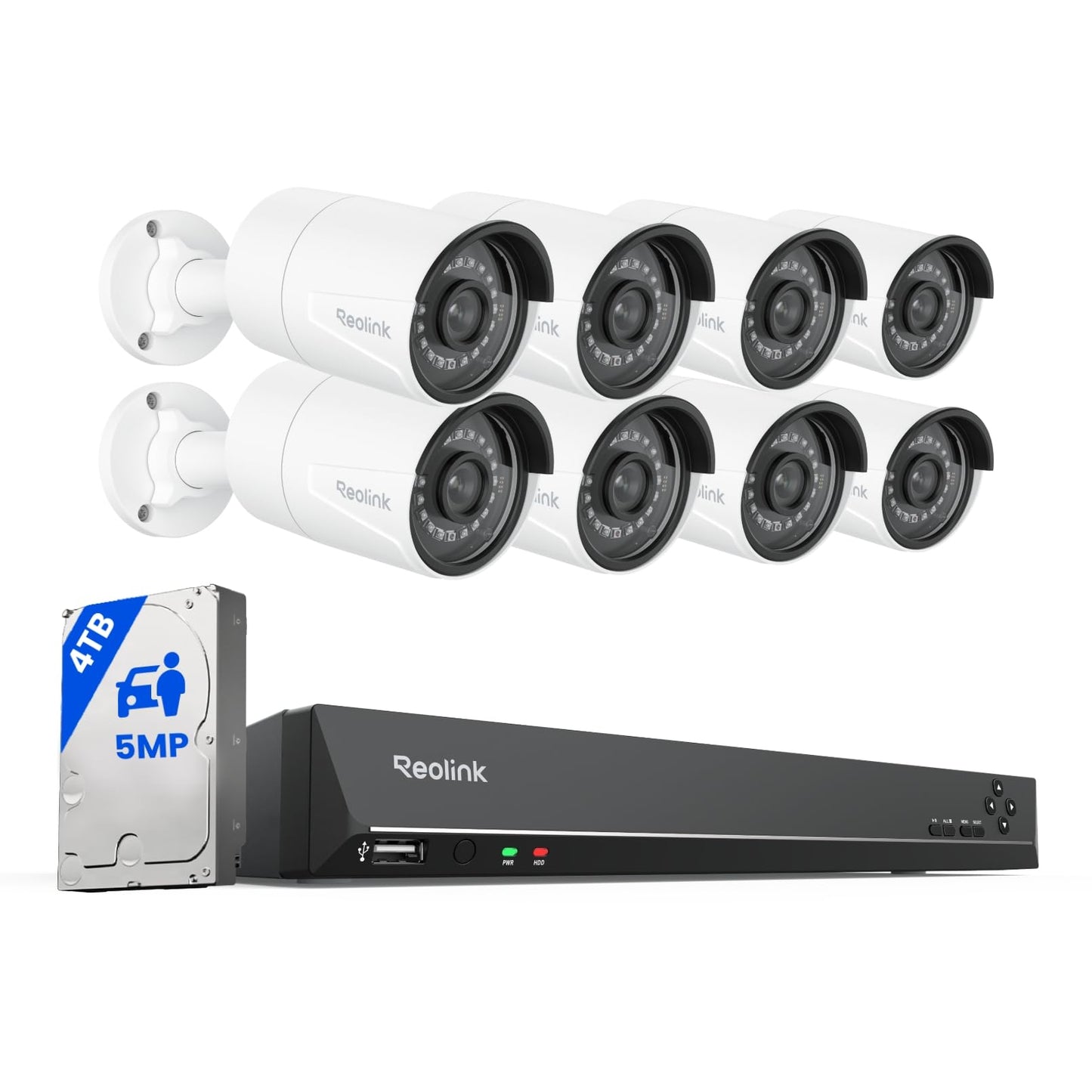 REOLINK 16CH 5MP Home Security Camera System, 8pcs Wired Outdoor PoE IP Cameras with Person/Vehicle/Pet Detection, 8MP 16CH NVR with 4TB HDD for 24-7