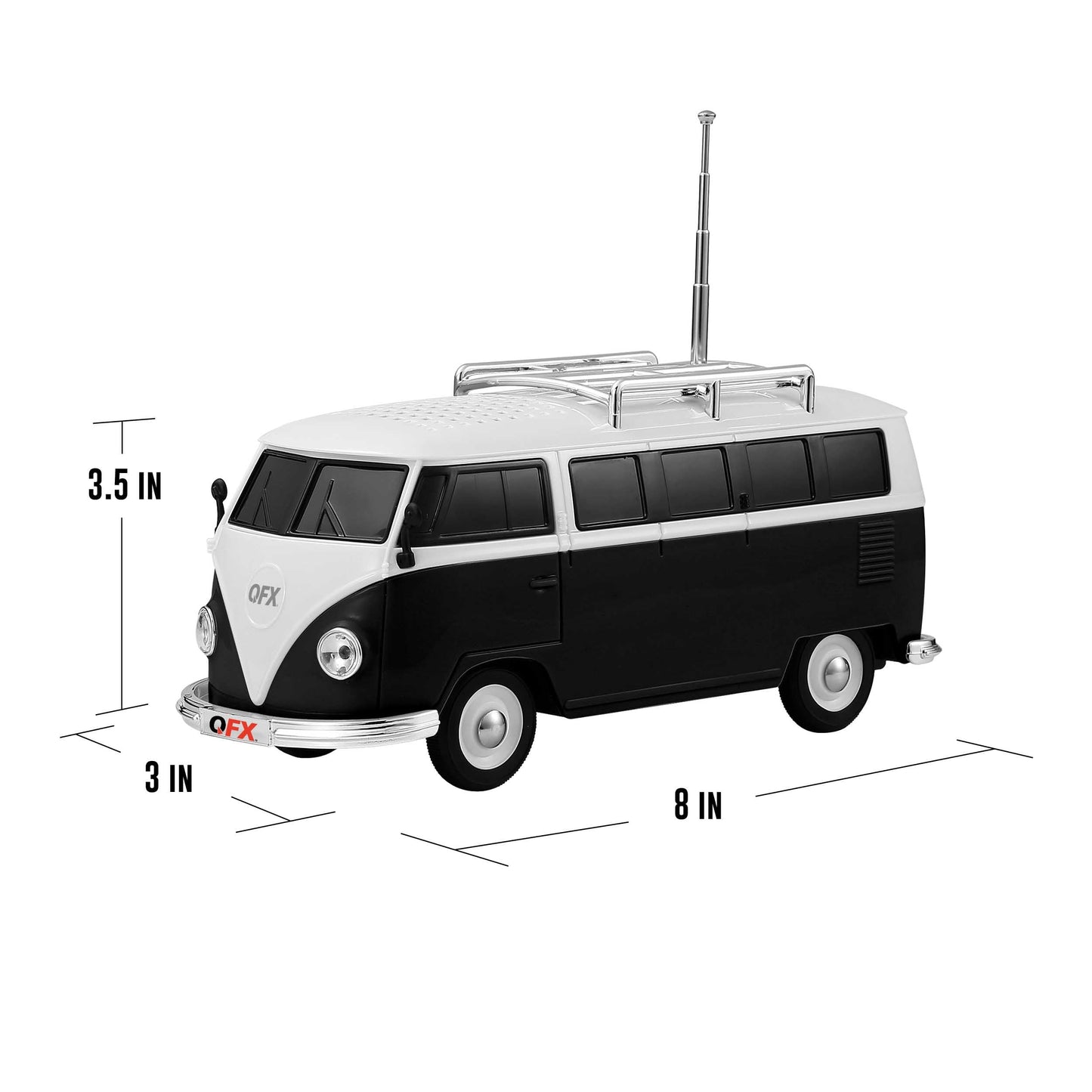 QFX Bluetooth 1961 Retro Mini Bus Speaker, 2-Inch Speaker, Hands-Free Link, Built-in Microphone, FM Radio, and LED Party Lights, Blue - BT-1961-BLK