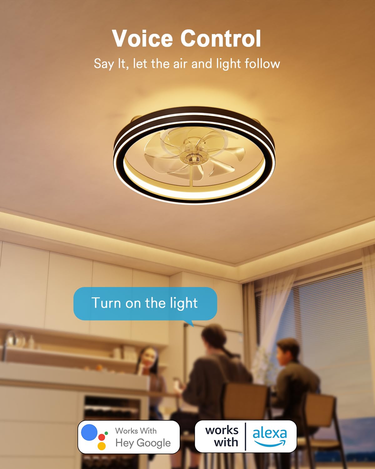 Lumary Smart Ceiling Fans with Lights and Remote, WiFi & Bluetooth Low Profile Ceiling Fan with 2200K Nightlight for Bedroom, RGBAI & 42 Scenes Mode