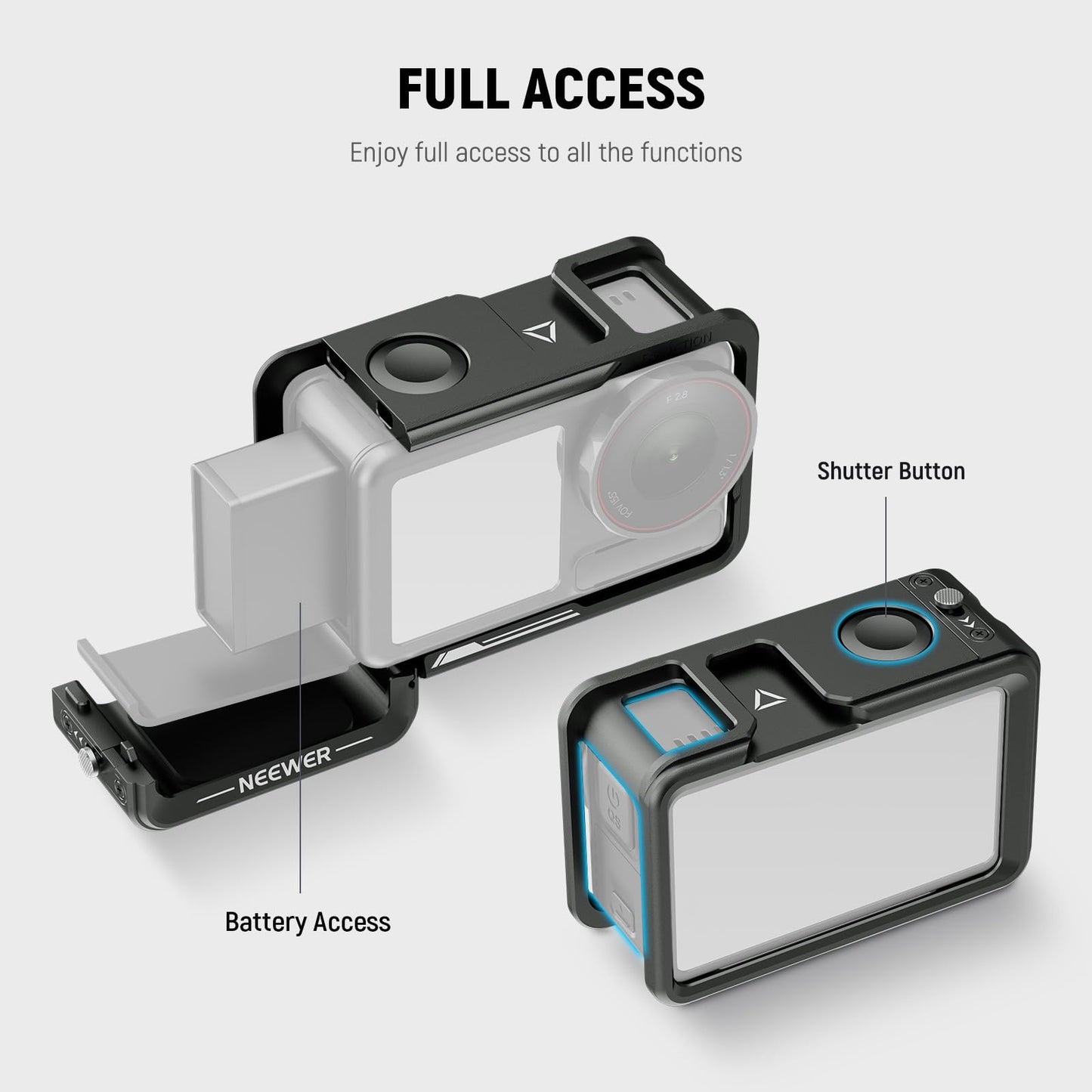 NEEWER Cage and Side Handle Accessories Kit Compatible with DJI Osmo Action 5 Pro / 4/3 Camera, Protective Metal Video Rig Magnetic Adapter Mount Cold