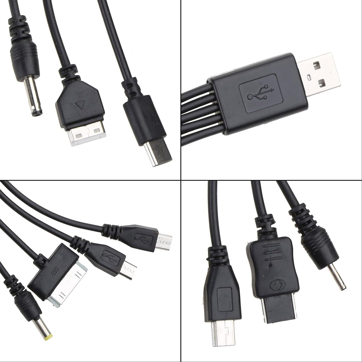 JJLFresheners 10 in 1 USB Multi Charger USB Cables for Mobile Phones Charging Cord 20CM/7.87in Universal to Multi Plug Cell Phone Charger Cable