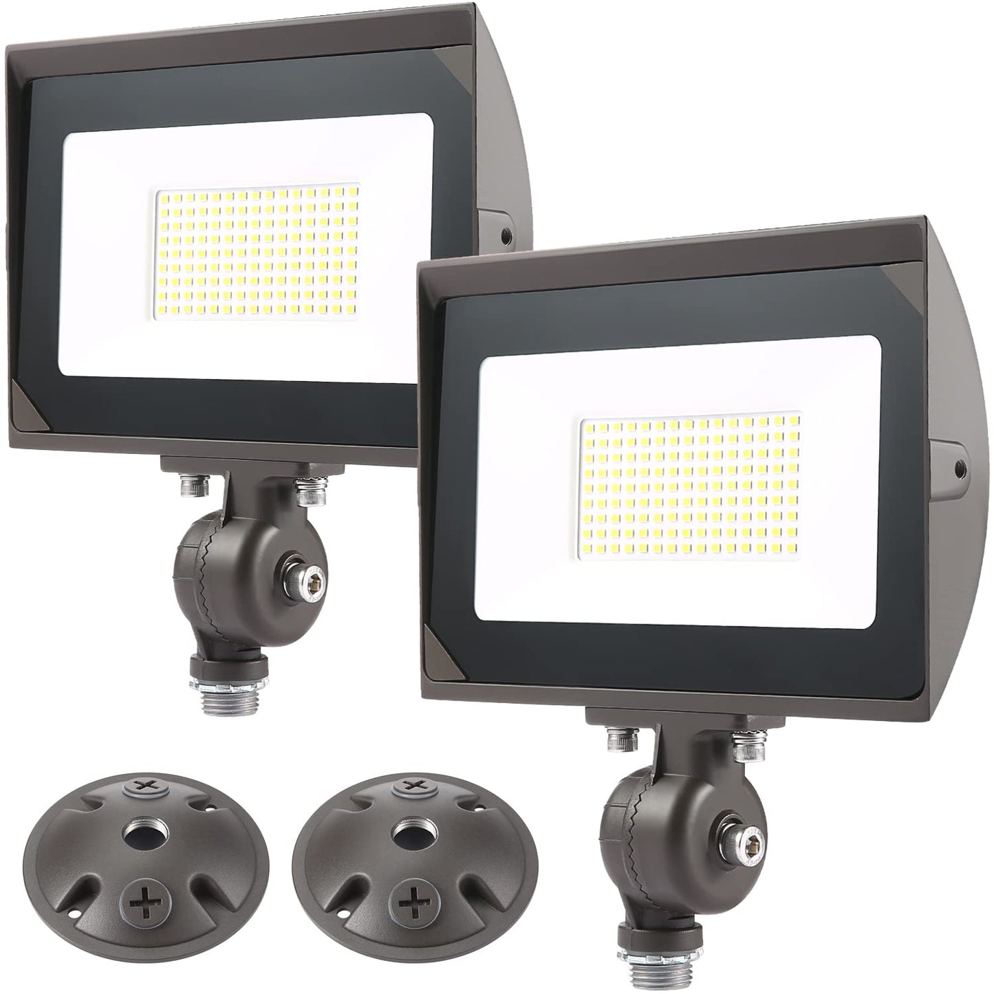 ECCFUTLL 80W Outdoor LED Flood Light with 1/2" Knuckle Mount (Plate Included), 5000K Daylight 9600LM 120V, UL Waterproof LED Security Flood Lighting
