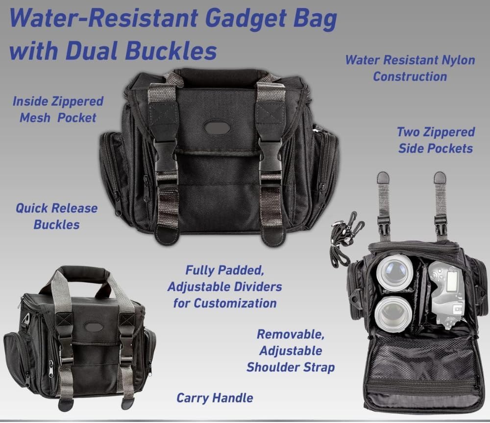 eCostConnection Extra Large Camera Bag Fully Padded Gadget Case with Dual Buckles for Sony,Nikon, Canon, Olympus, Pentax, Panasonic, Samsung & Many