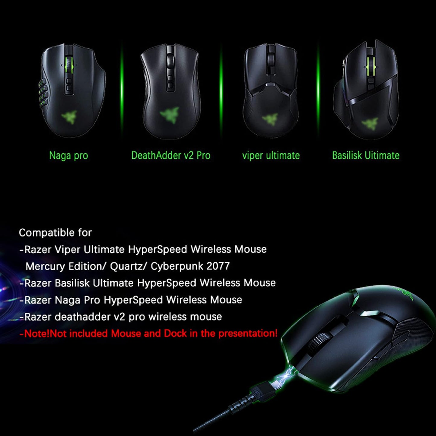 GGRD Mouse USB Charging Cable for Razer Compatible with Razer Naga Pro 20000 DPI, Viper Ultimate, Basilisk Ultimate,DeathAdder V2 pro,Hyperspeed