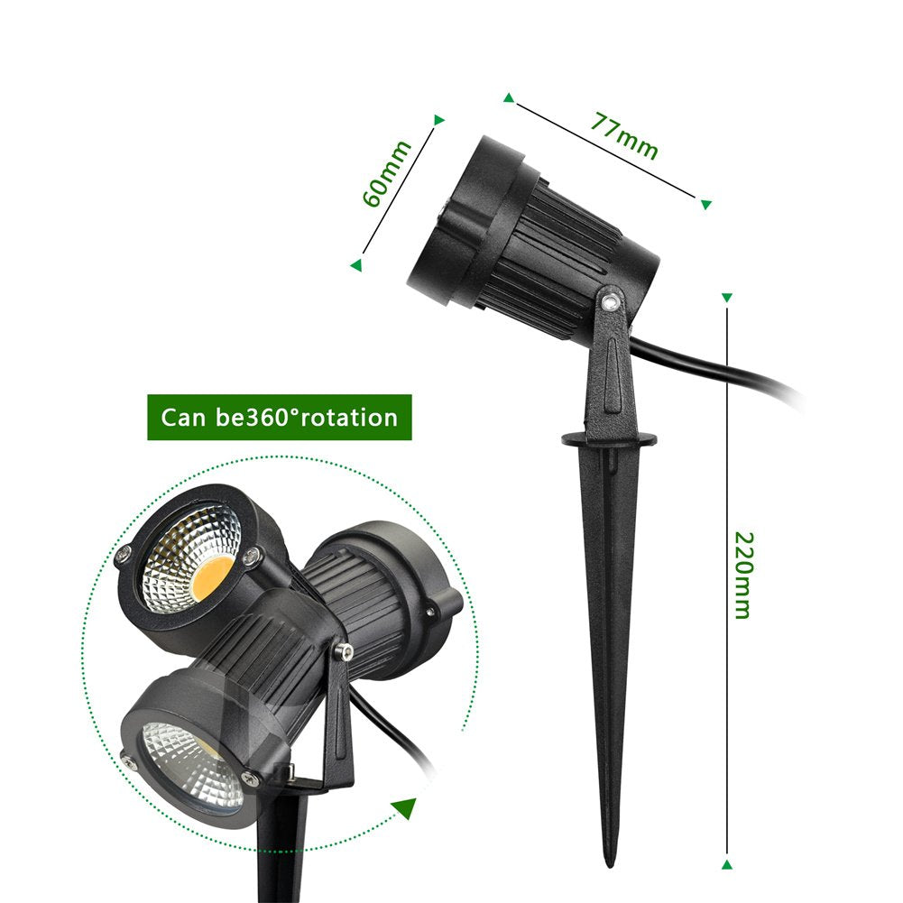 Z Outdoor Landscape LED Lighting 5W Waterproof Graden Lights COB Led Spotlights with Spiked Stand for Lawn Decorative Lamp US 3- Plug 3500K Warm White