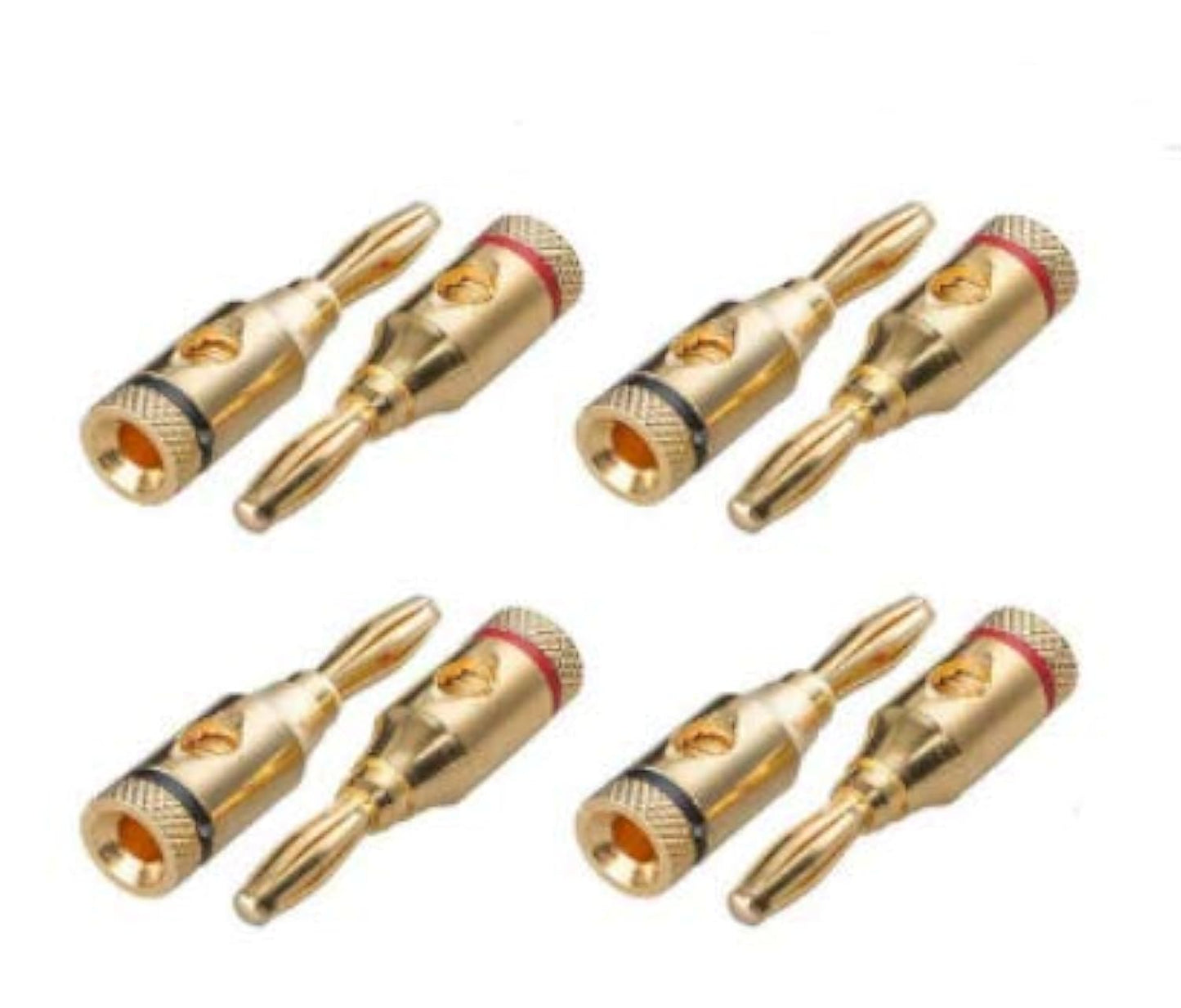 Accessonico 4 Pairs 8 Plugs Speaker Banana Plugs Gold Plated - Open Screw Type Brass Connector for Speaker Stereo Wire, Home Theater Audio (8 pcs/4