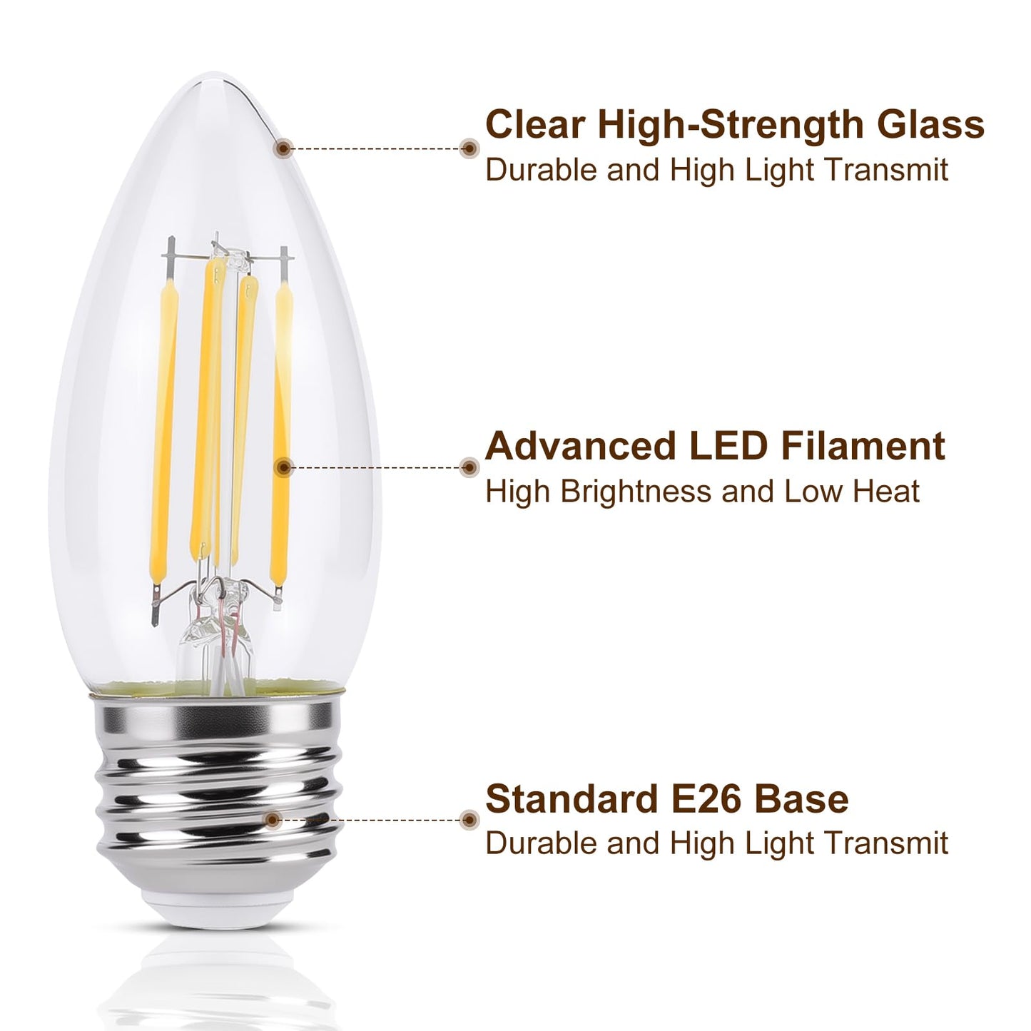 KINUR E26 led Bulb 40W Candelabra Light Bulbs,B11 LED Chandelier Bulbs,2700K Warm White Decorative Candle Bulb,for Ceiling Fan Home Decor 4-Pack