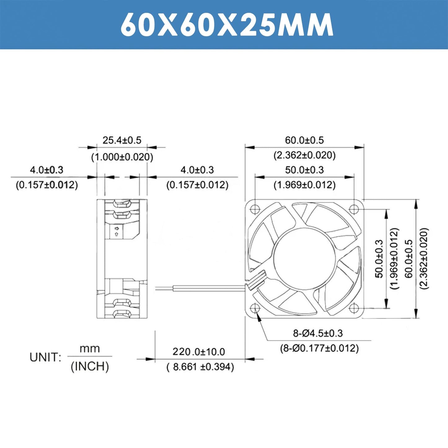 WINSINN DC 60mm Fan 12V 6025 Dual Ball Bearing Brushless Cooling 60x25mm 2PIN (Pack of 4Pcs)