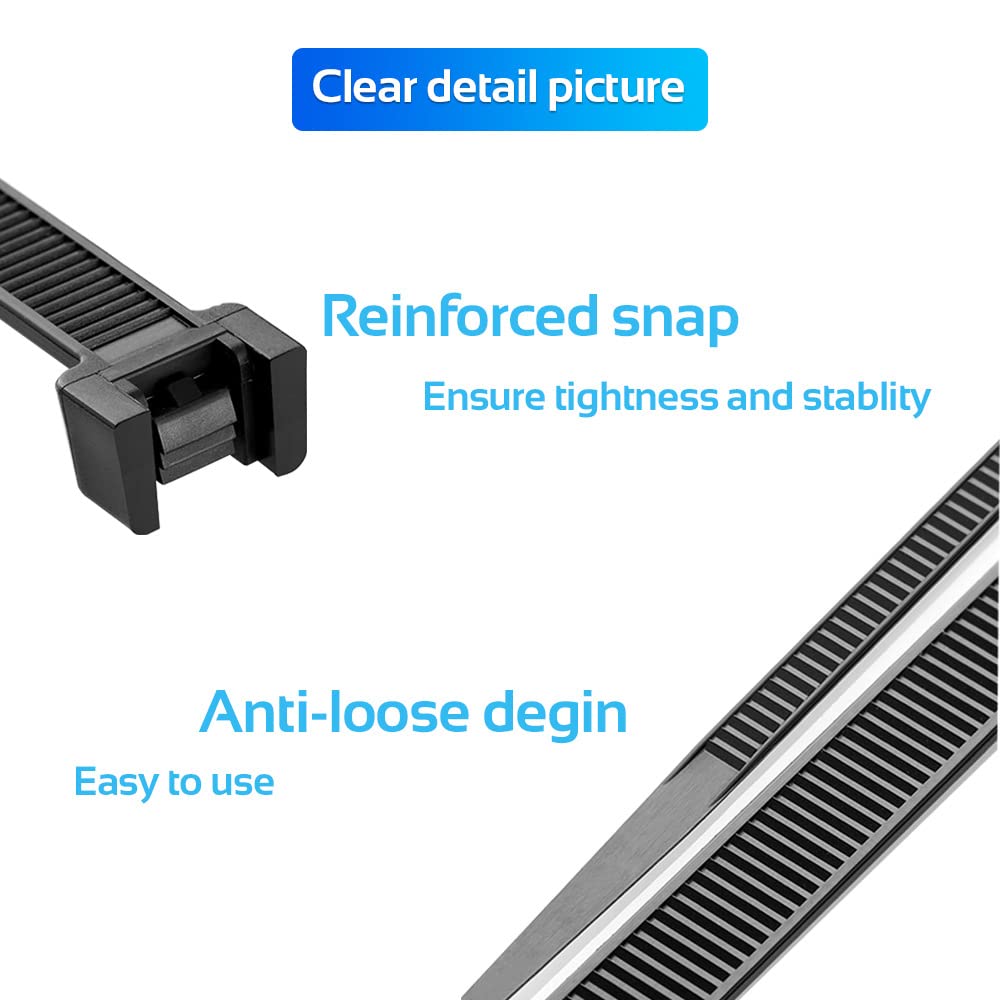 COMRUN 1000pcs 10Inch Nylon Zip Ties, 50 Pounds Tensile Strength, Black Cable Tie,Industrial Grade,UV Resistant,Heavy Duty,for Home,Garden