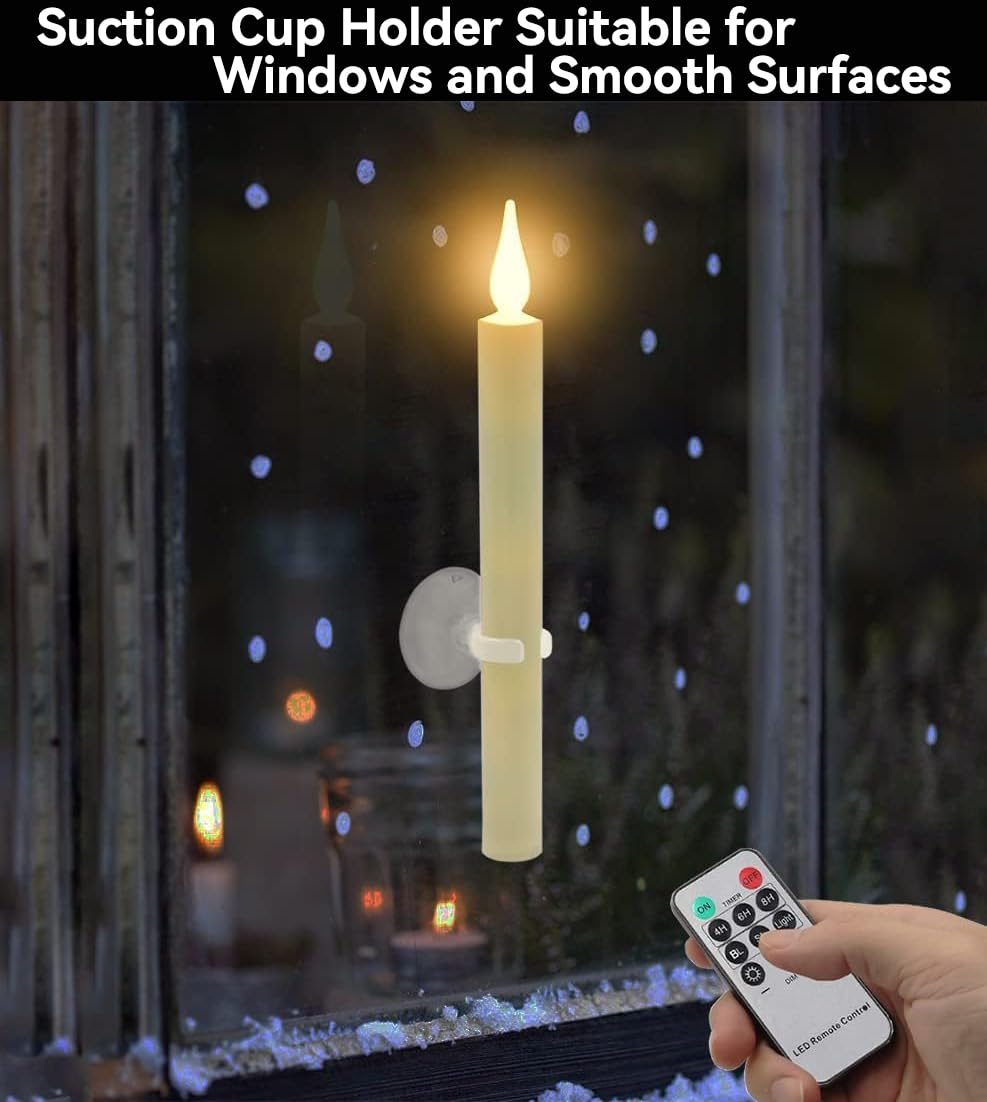 ABMTech Christmas Window Candles with Timer Remote, Flameless Candles with Suction Cup and Magnetic Base Battery Operated Flickering Taper Candle