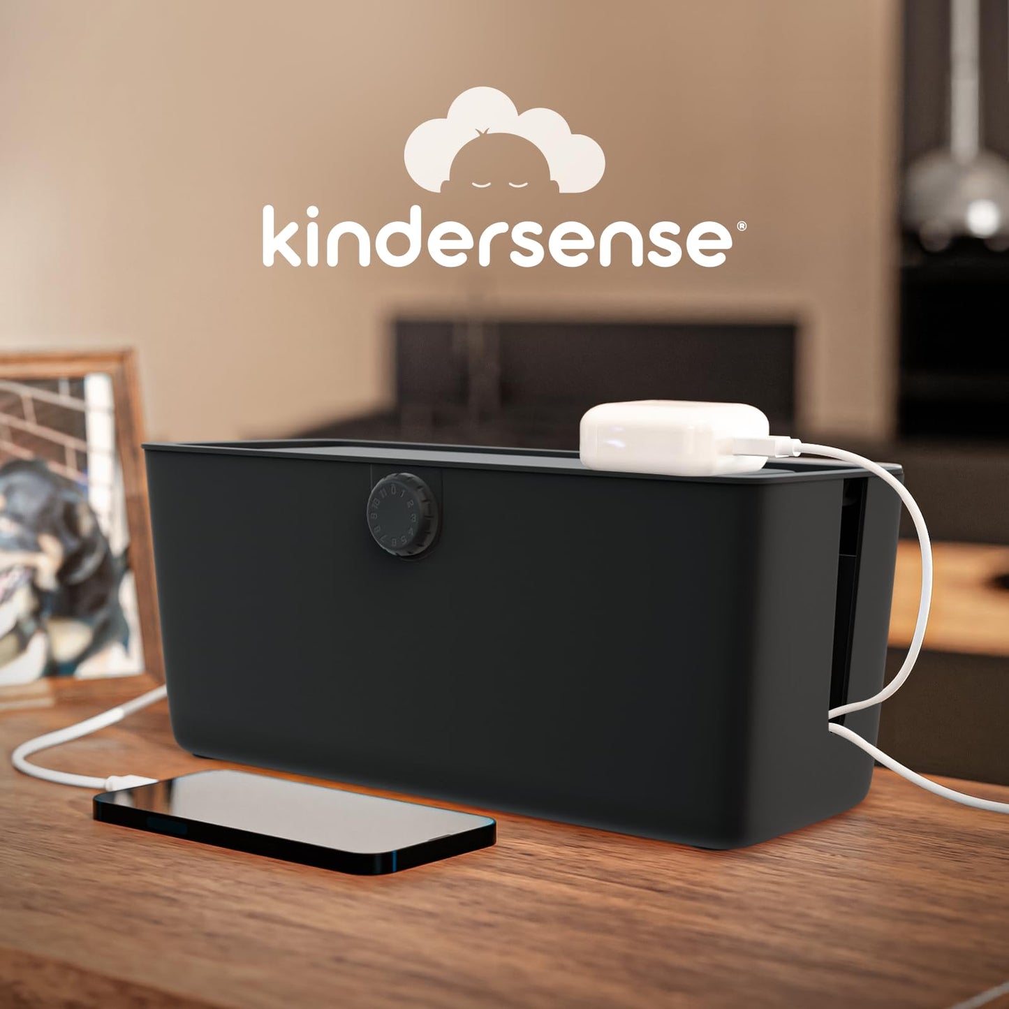 KinderSense® Cable Management Box - Cord Organizer with Child Proof Lock - Cord Hider to Conceal Wires,Power Strips from TV,Computer,Desk and Babies