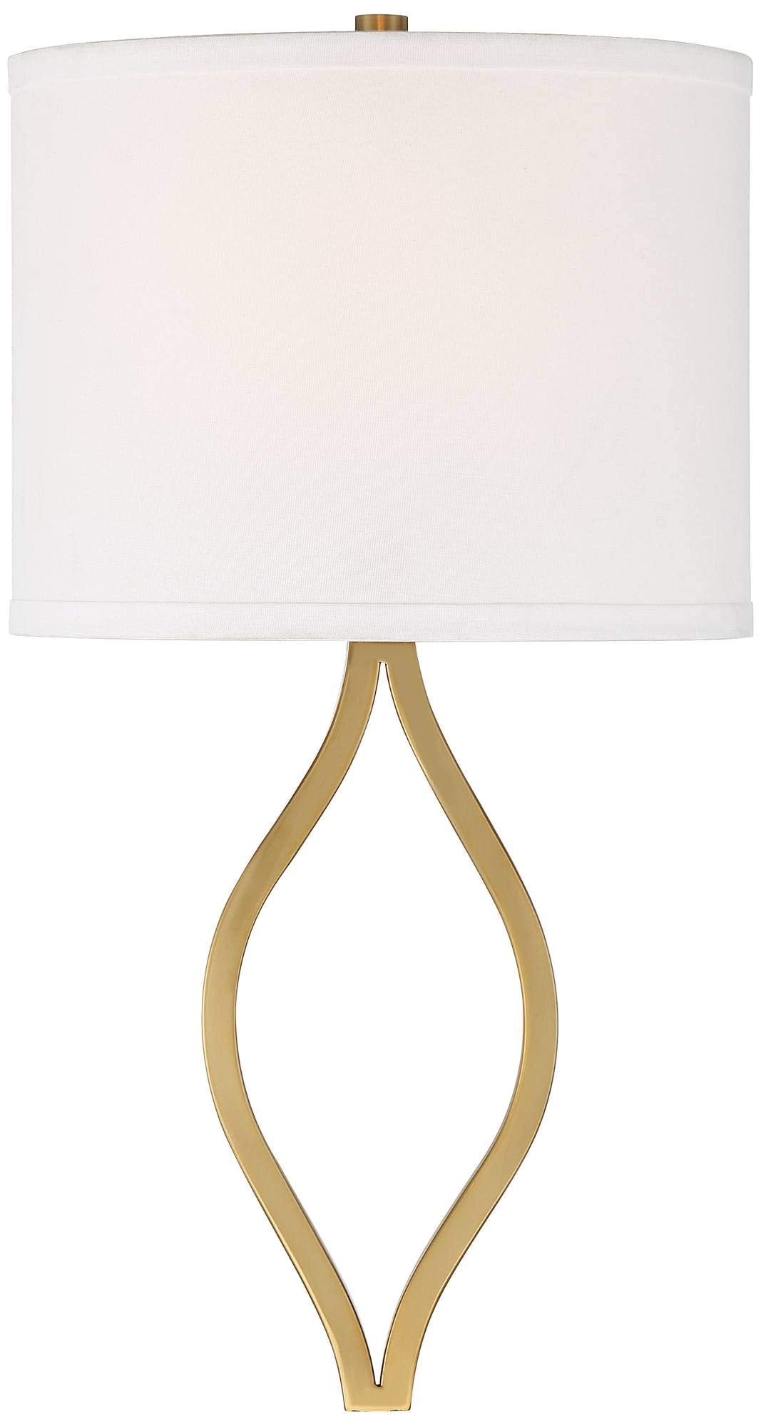 Possini Euro Design Sian Modern Wall Sconce Lighting Warm Brass Hardwired 19 1/2" High Fixture Half Moon Linen Shaped Shade for Bedroom Bedside Living