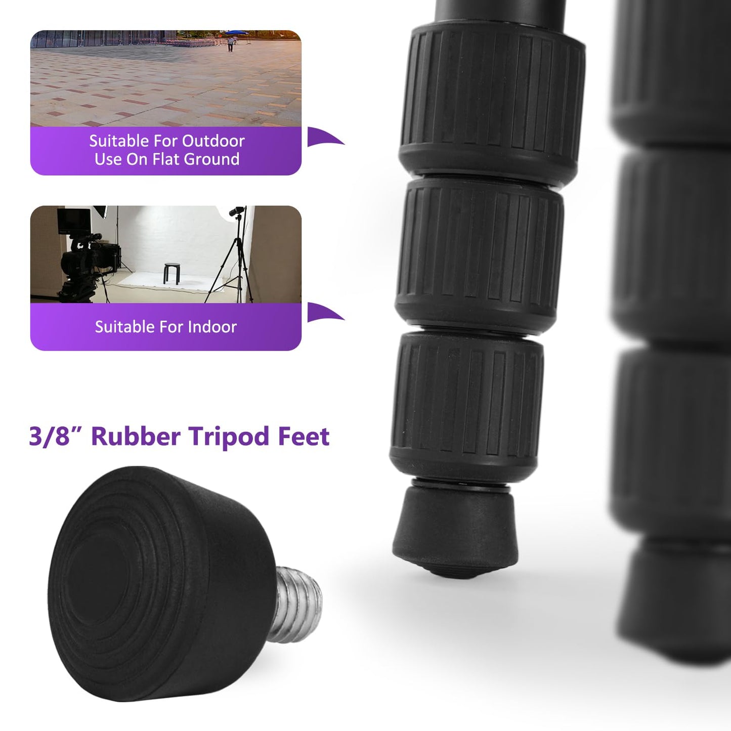Rigych 6 Pcs Tripod Spike Feet - 3/8-16 Thread, Rubber & Stainless Steel Spike Feet, Universal Anti-Slip
