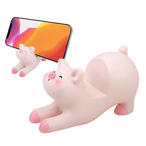 Seninda Cute Pig Phone Holder - Pink Resin Cellphone Stand for Desk, Animal Desktop Accessory and Office Decor
