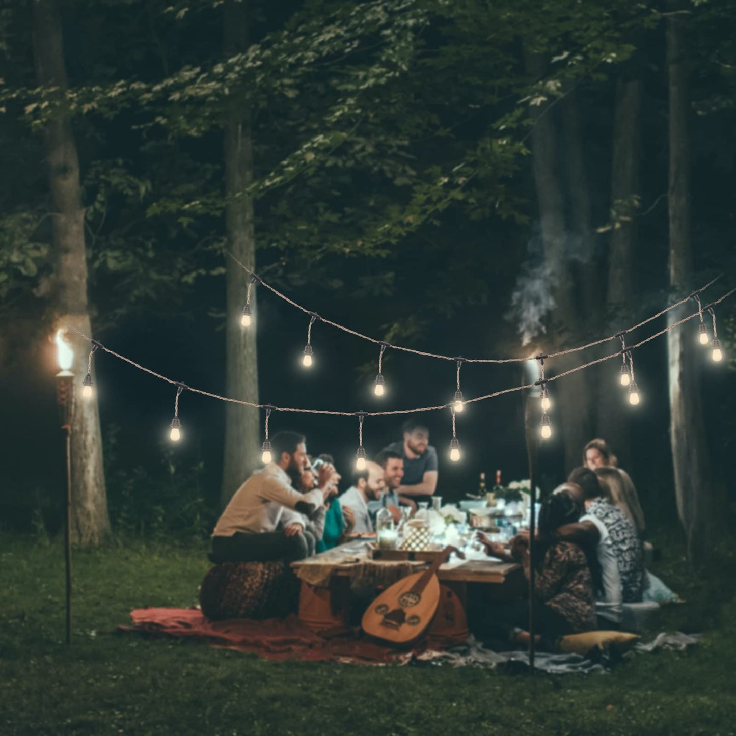 EE Eleven Master 48 FT Hemp Rope Outdoor String Lights Waterproof Patio Lights with 15 Shatterproof Heavy-Duty Commercial Grade Connectable