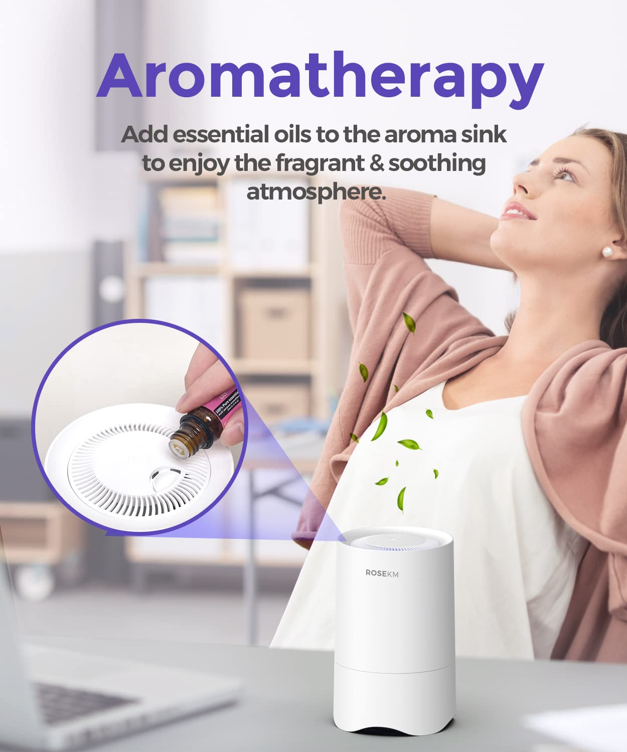 Rosekm Small Air Purifier for Home Bedroom, Personal Desk Mini Air Purifier, Room Hepa Air Purifier Fresheners Cleaner for Dorm, Pets, Smoke, Desktop
