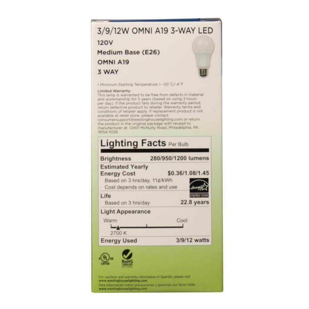 Westinghouse 5314020 30/70/100-Watt Equivalent Omni A19 3-Way Soft White Energy Star LED Light Bulb with Medium Base (6-Pack), 6 Count