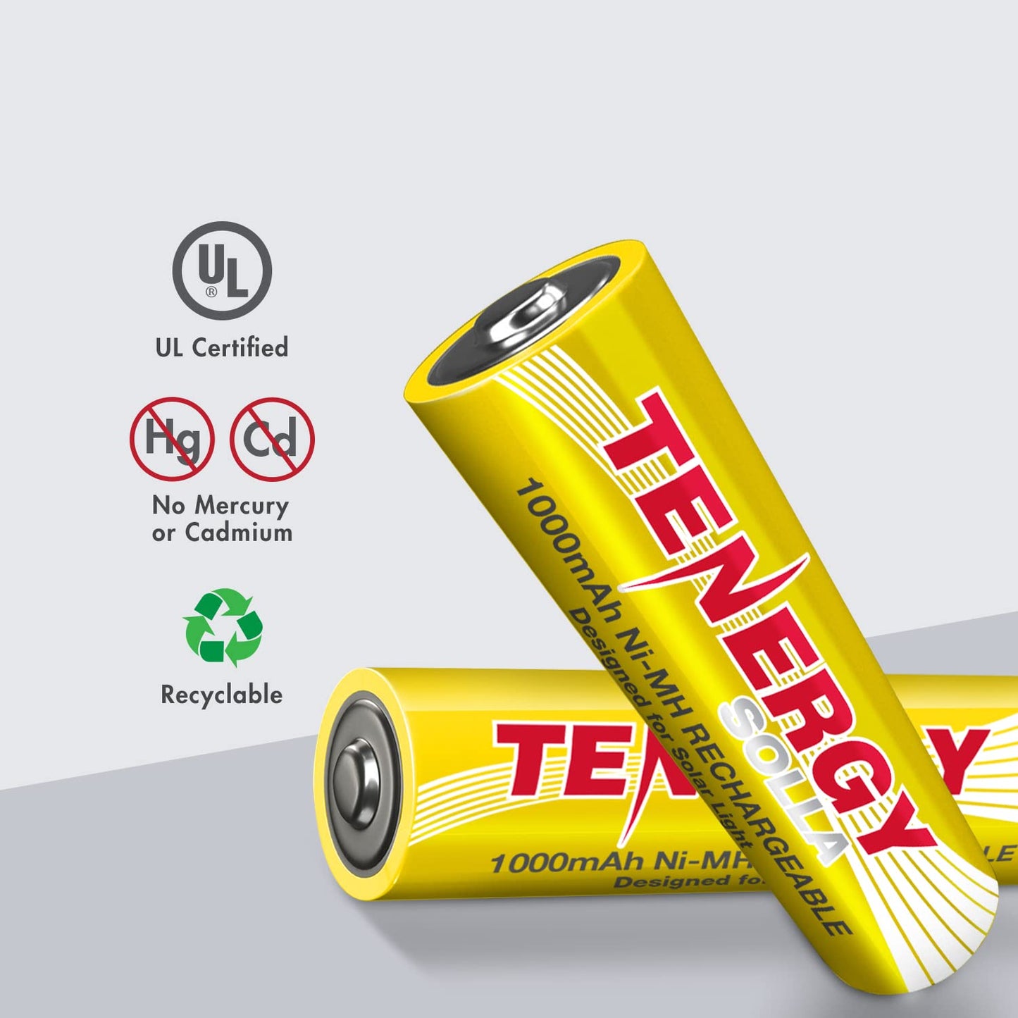 Tenergy Solla Rechargeable NiMH AA Battery, 1000mAh Solar Batteries for Solar Garden Lights, Anti-Leak, Outdoor Durability, 5+ Years Performance, 12…