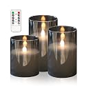 HIYAA LED Flameless Candles, Gray Glass Battery Operated Candles Flickering with Remote, 3D Wick Realistic Warm Light LED Candles Flickering