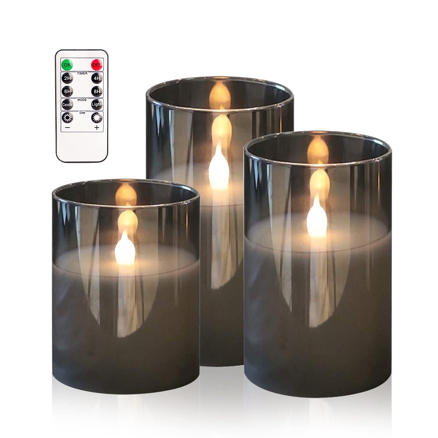 HIYAA LED Flameless Candles, Gray Glass Battery Operated Candles Flickering with Remote, 3D Wick Realistic Warm Light LED Candles Flickering