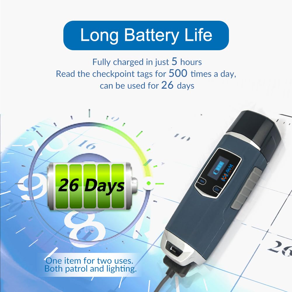 JWM Long Range RFID Guard Tour System, Security Patrol Wand with 30m Reading Distance, Built-in Flashlight and Thermometer, Free Standalone and Cloud