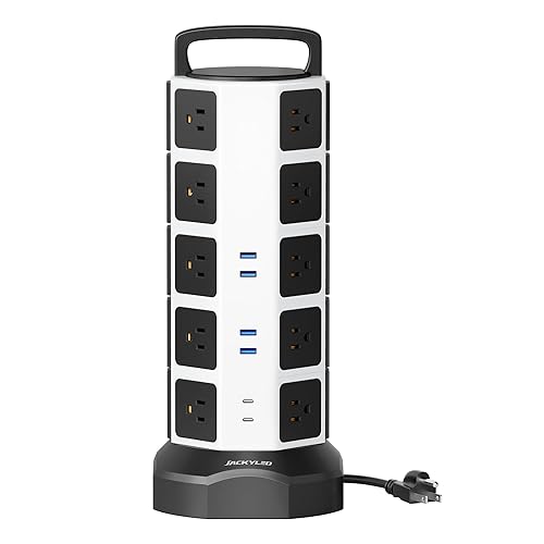 Power Strip Tower Surge Protector, 20 Outlets 6 USB (2 USB C) Charging Station, Extension Cord with Multiple Outlets, 1050J 1625W/13A Outlet Extender