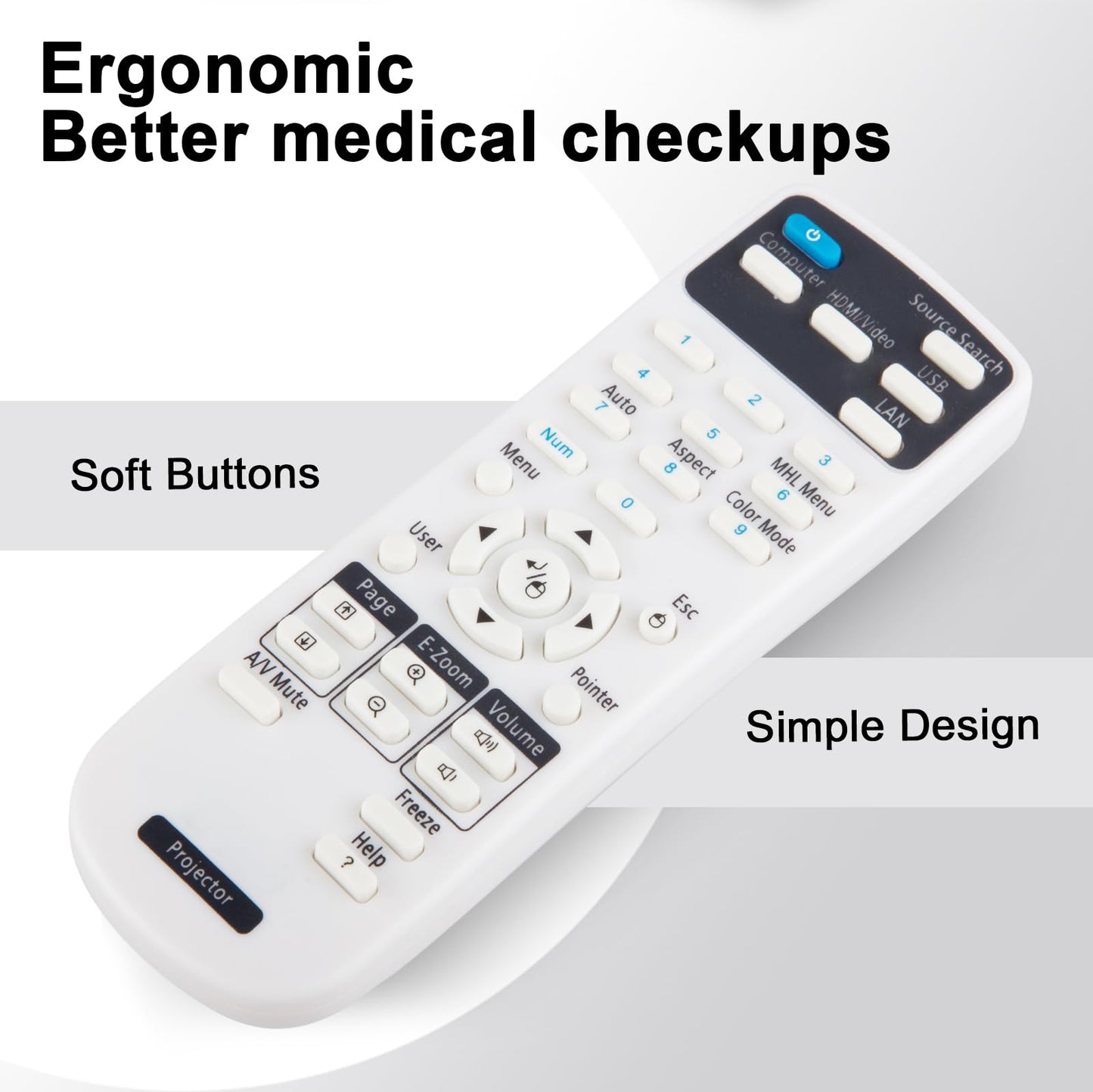 Projector Remote Control Only for Epson LCD Home Cinema, Powerlite, EB-,EX,VS, H, BrightLink, EMP- Series Projectors Remote Replacement