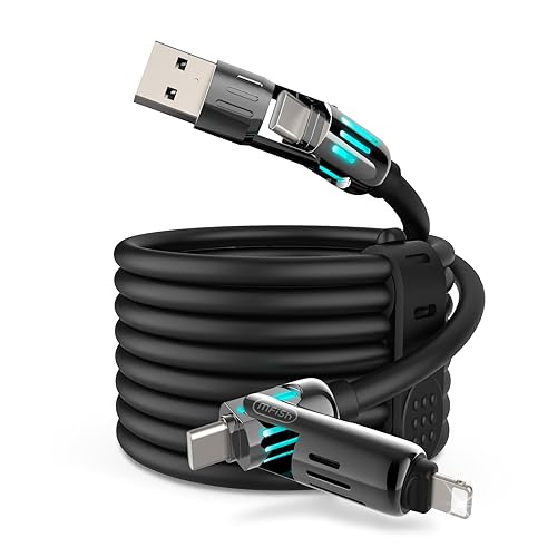 MFish 4-in-1 USB Charging Cable with Carrying Case, 240W Fast Charger Cord, USB-A & Dual USB-C to USB-C/Lightning, for iPhone 17/16/15/14, iPad