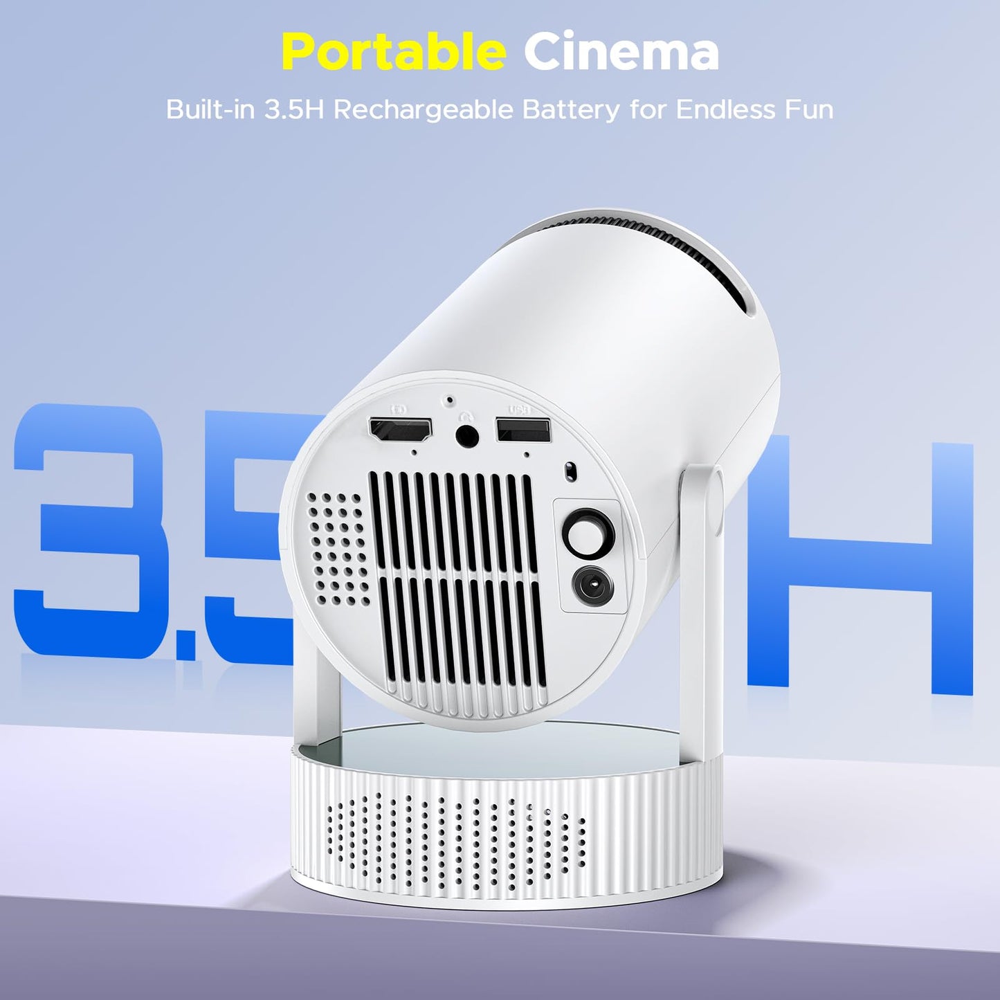 Mini Projector with WiFi and Bluetooth, Portable Projector built-in Battery Supported 4K, Auto Keystone, 220° Rotation Outdoor Projectors Compatible