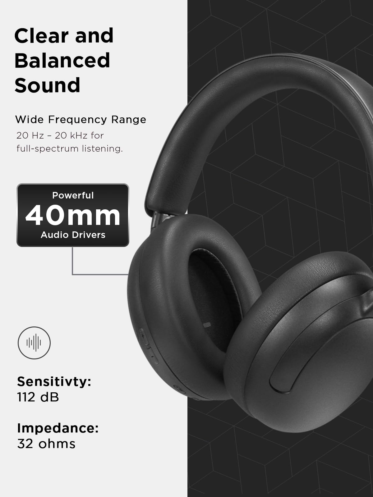 Lenovo Wireless Headphone 2000 Over Ear Bluetooth Headphones with 40 mm Drivers, Up to 110 Hours Battery Life, Wired & Wireless Use, Fast Charge
