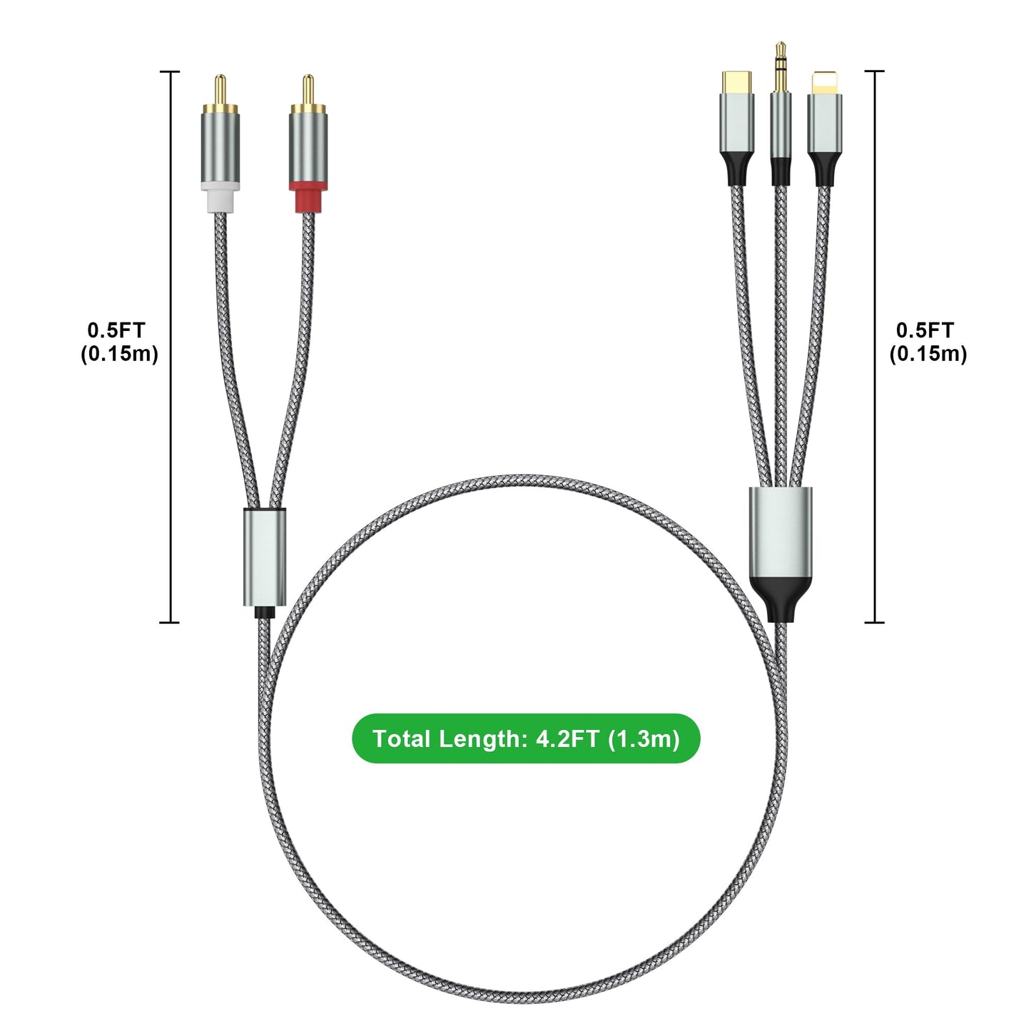 Lightning to RCA Cable Audio Aux Adapter,RCA to 3.5mm Cable?USB C to 2 RCA Audio Cable? (3 in 1 Audio Cable) for Power Amplifier, Car, Home Theater