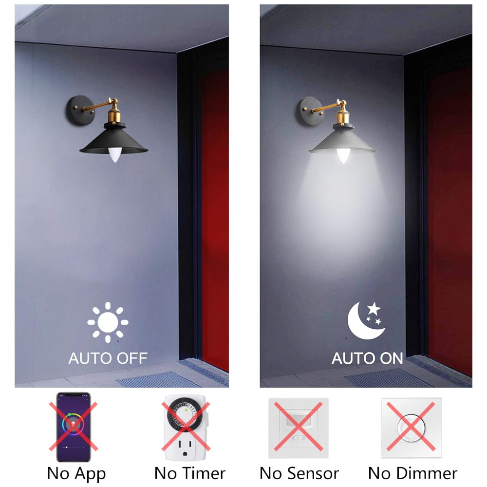 Dusk to Dawn Light Bulb, E12 Candelabra Light Sensing LED Bulbs Auto On/Off 5W 400LM Cold White 6000K for Home Outdoor Yard Porch Patio Garage