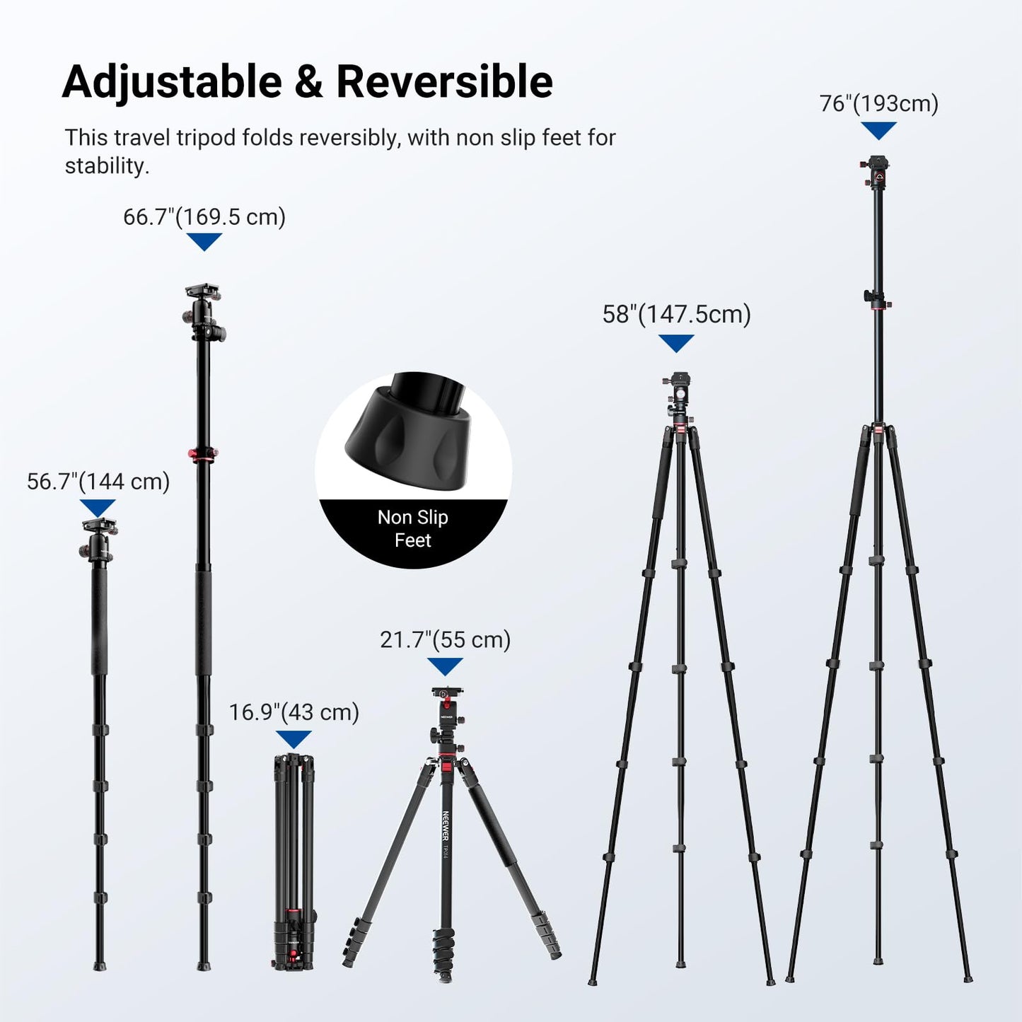 NEEWER Basics Overhead Camera Tripod Monopod with Ball Head & Horizontal Center Column, 76 Inch Tall Metal DSLR Video Travel Stand, Arca Type QR Plate