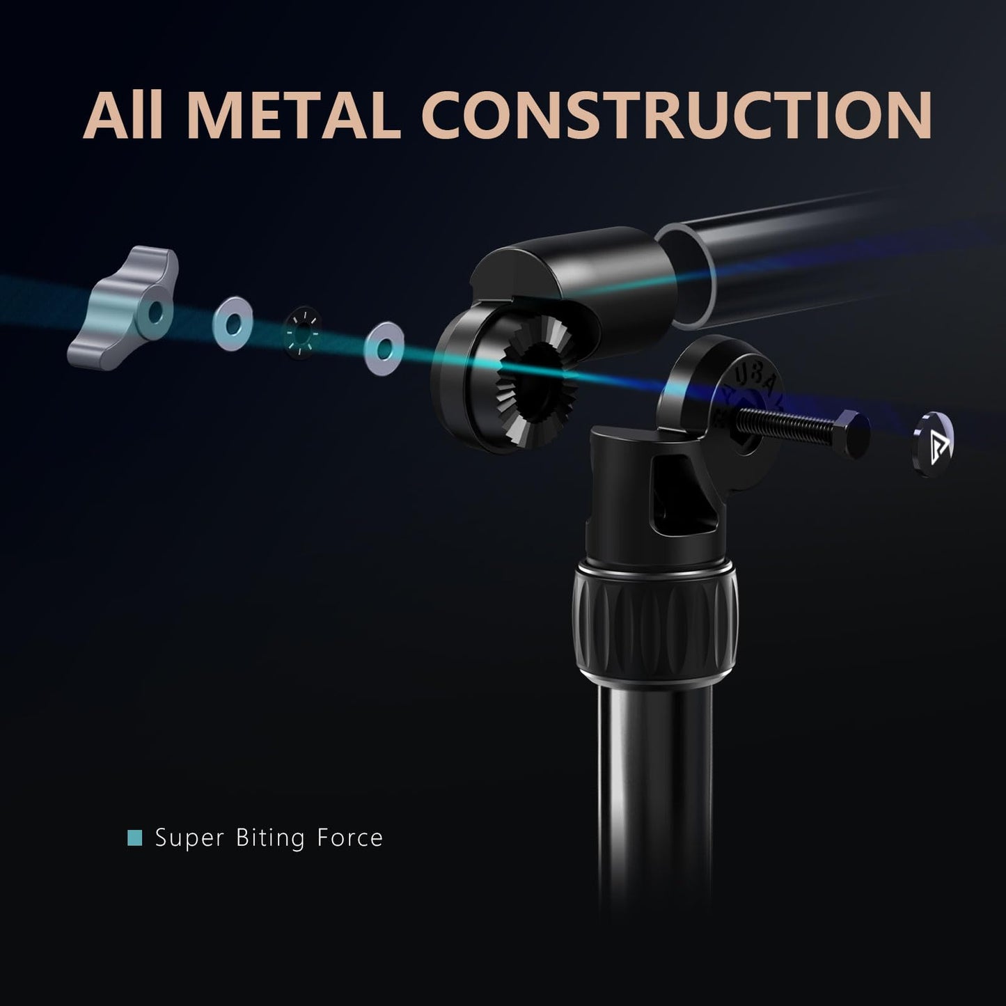 ?All Metal?RAUBAY Desktop Magic Arm, Overhead Camera Desk Mount, Table Light Stand with 1/4“ Ball Head, 3/8" & 5/8" Adapter, C Clamp, Retractable Boom