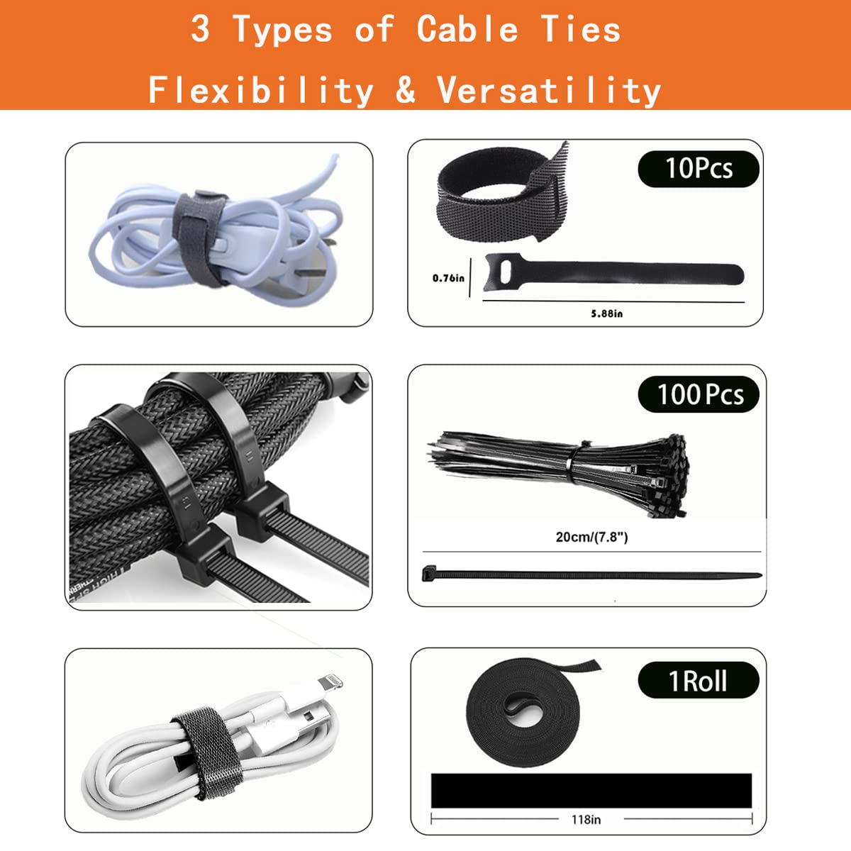 319pcs Cable Management Organizer Kit, Desk Cord Organizer, 98 Adhesive Cable Clips Holder, 17 Reusable Cable Strap, 4 Cable Sleeve Split, and 200