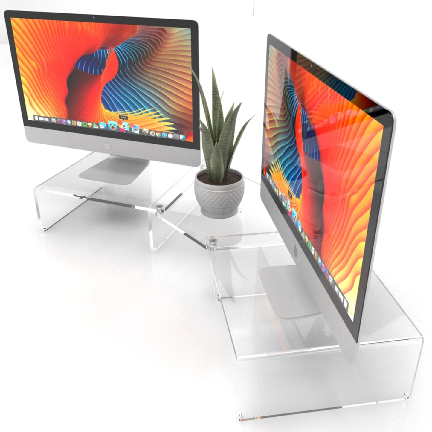 Vray Designs LLC - Dual Monitor Stand - Clear Acrylic Dual Computer Monitor Stand - Ergonomic Monitor Stand for Desk - Made in USA
